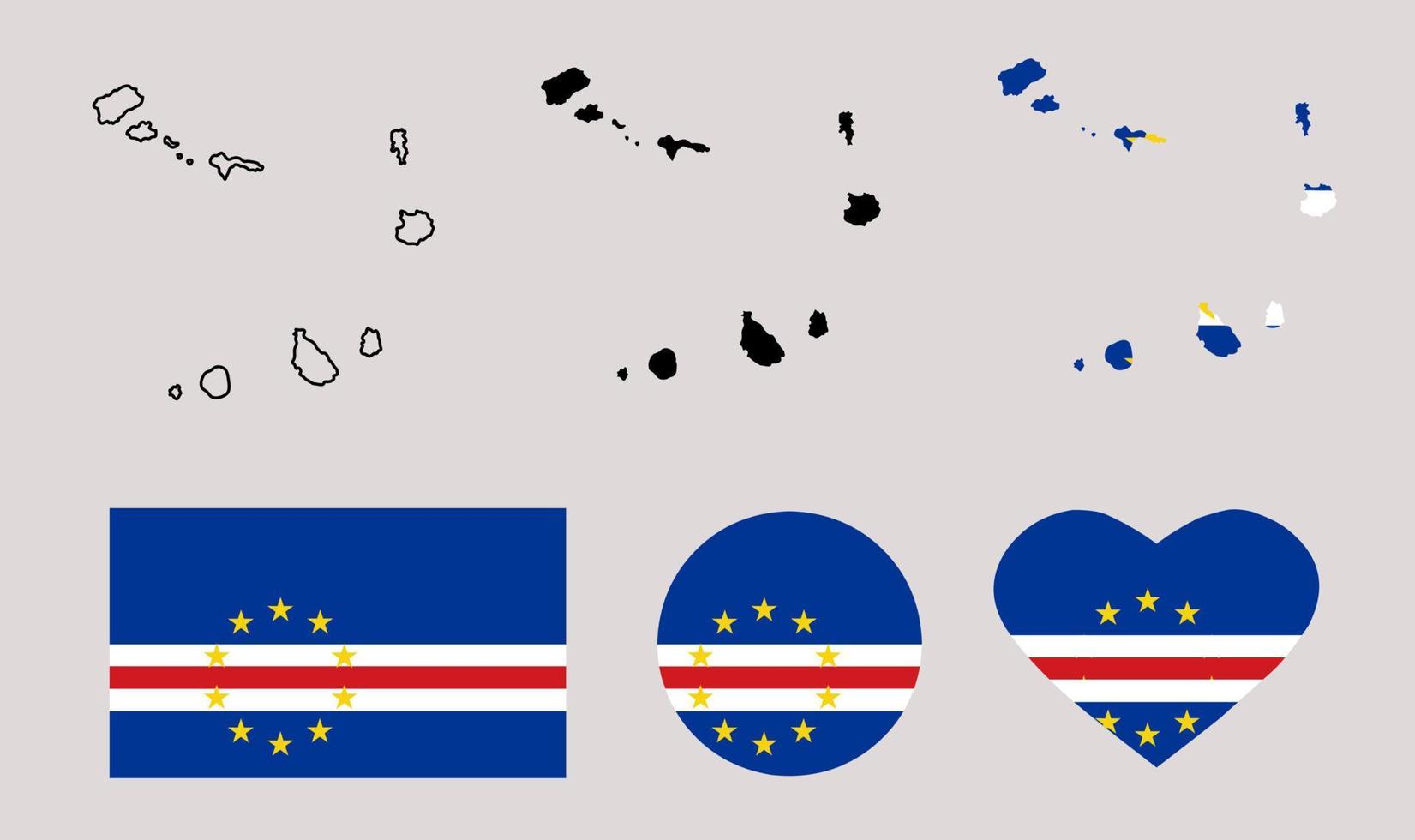 república de cabo verde mapa conjunto de iconos de bandera vector