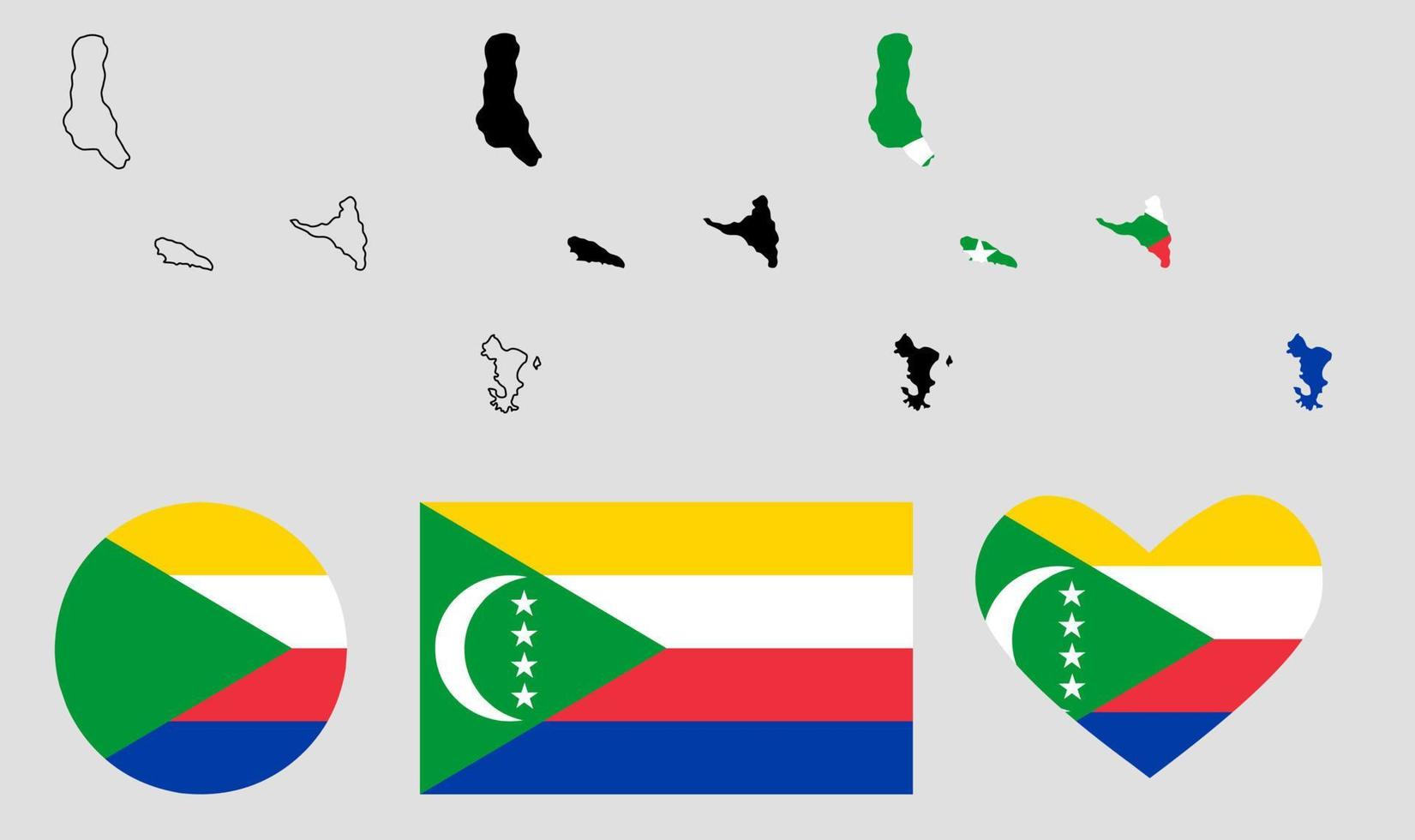 Union of the Comoros map flag icon set vector