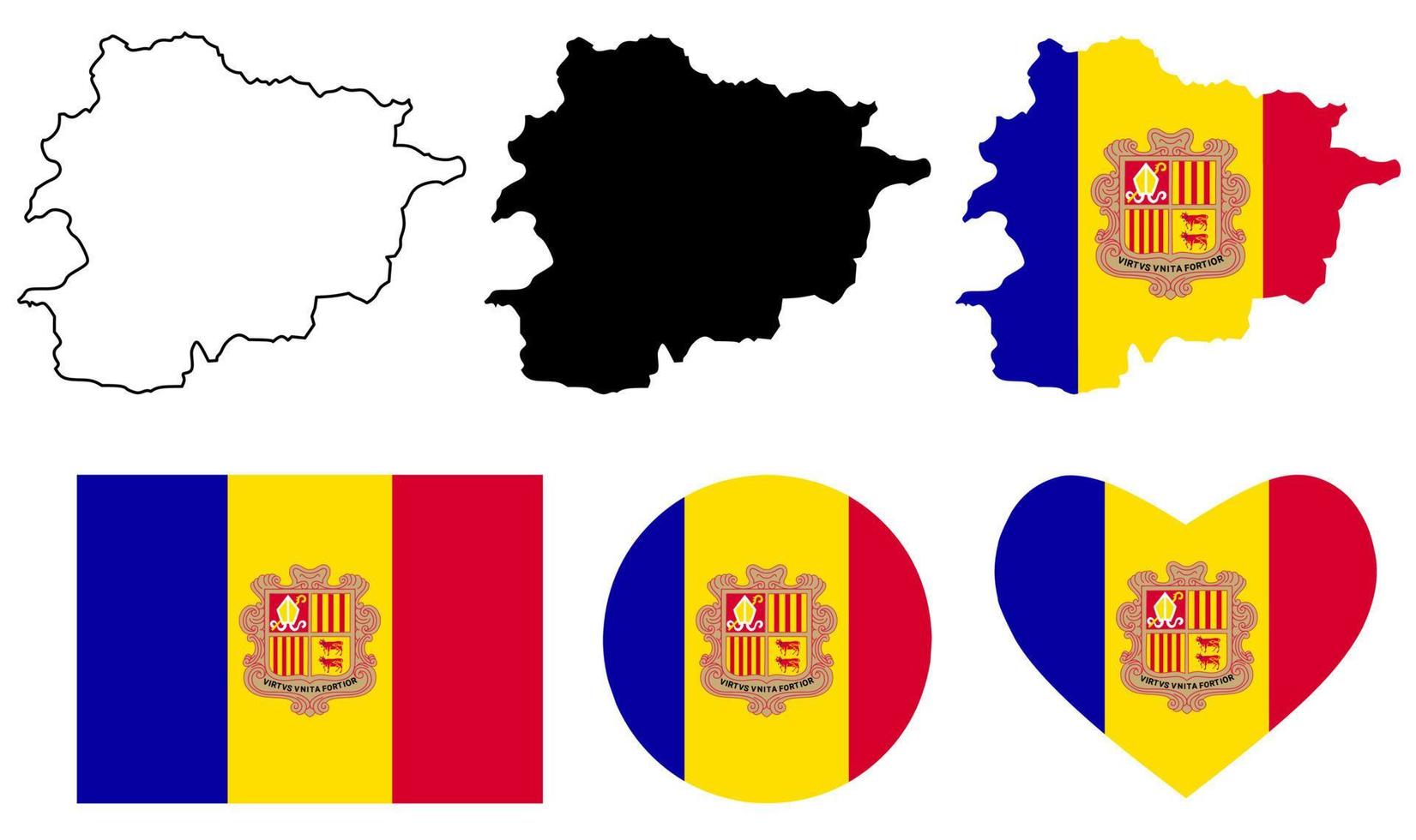 conjunto de iconos de bandera de mapa del principado de andorra vector