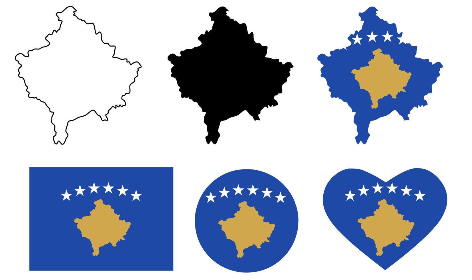 conjunto de iconos de bandera de mapa de república de kosovo vector