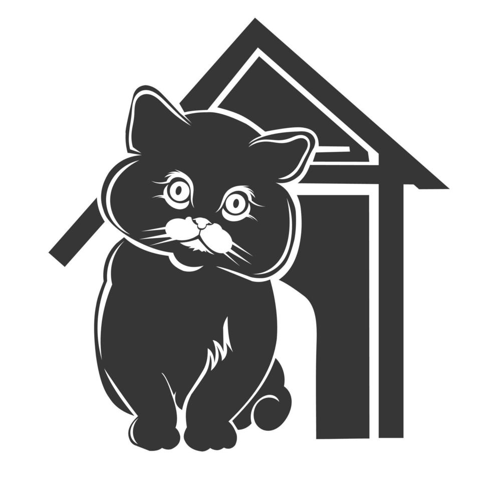 cat animal logo with house, logo for cat adoption, in shiloute style vector