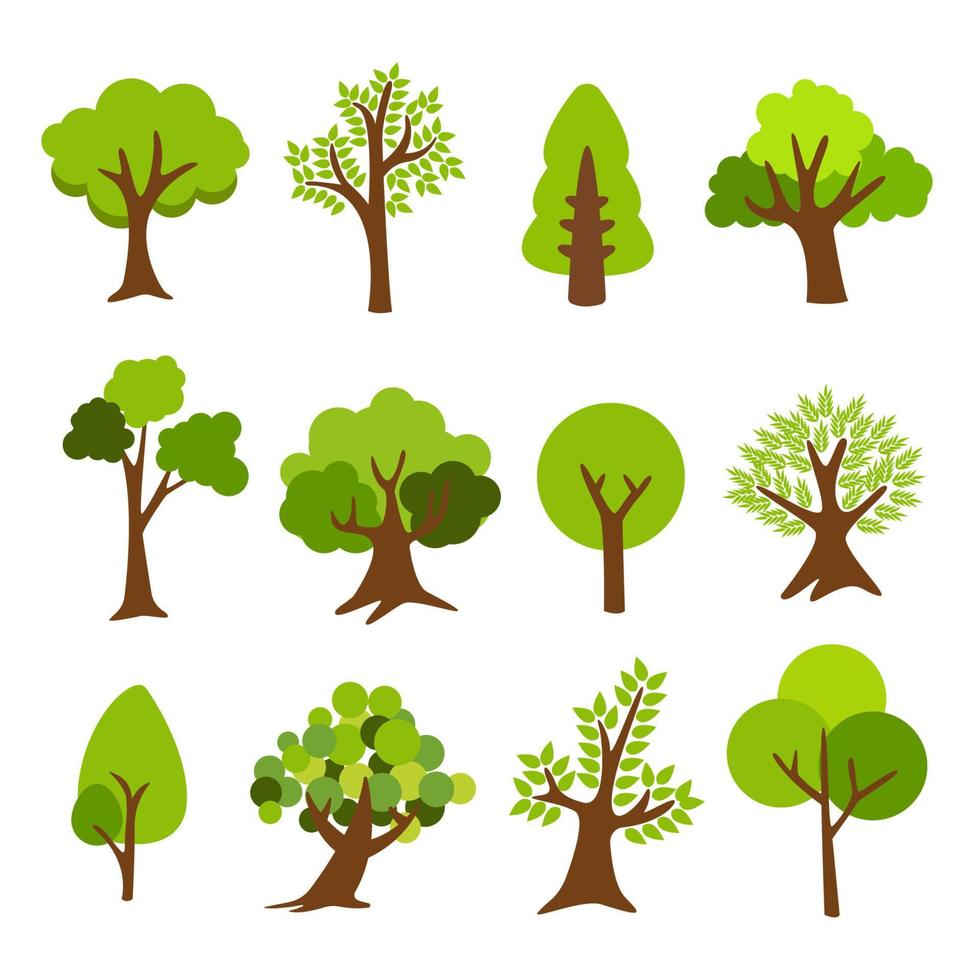 Collection of trees. tree set isolated on white background. vector illustration.