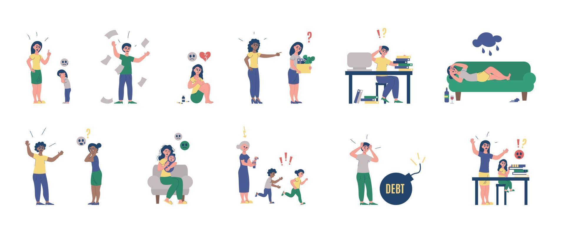 Flat Stress People Icon Set vector