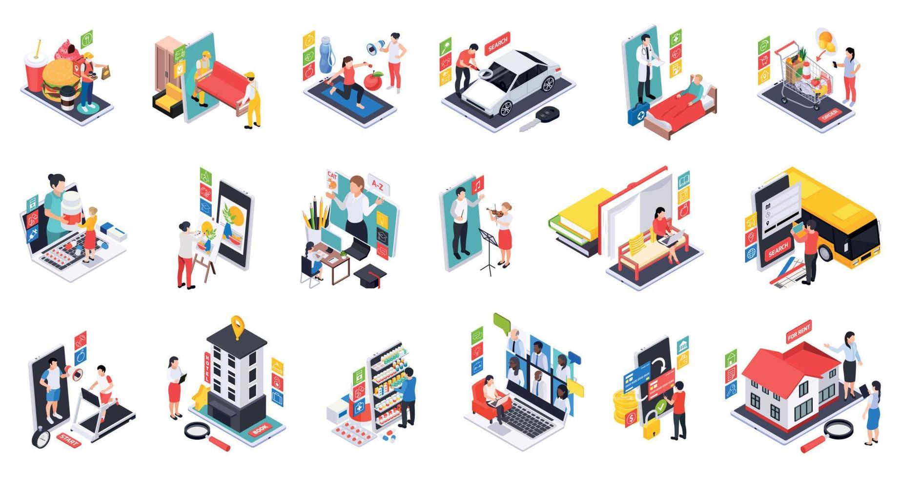 Online Services Isometric Set vector