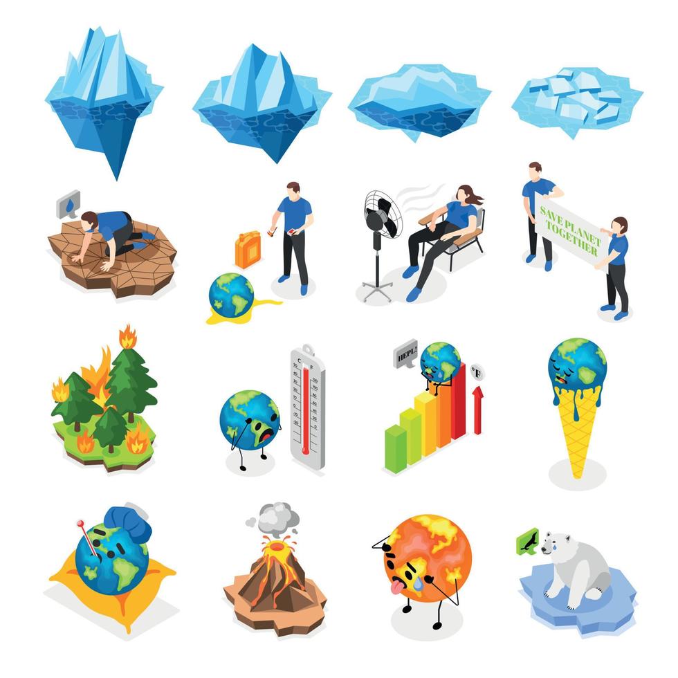 Climate Change Isometric Icons vector