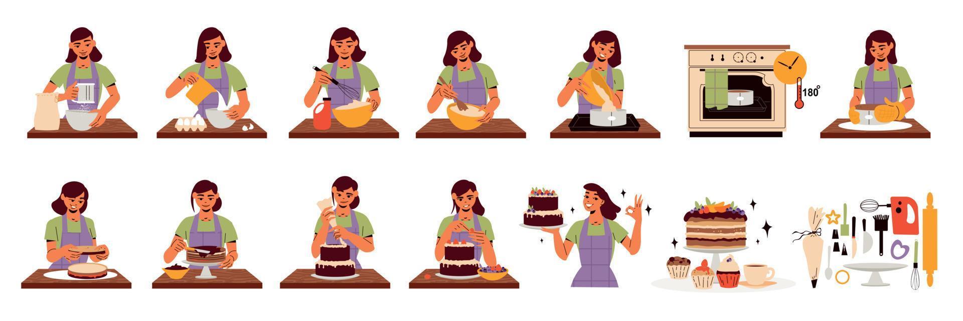 Homemade Cooking Cake Icon Set vector