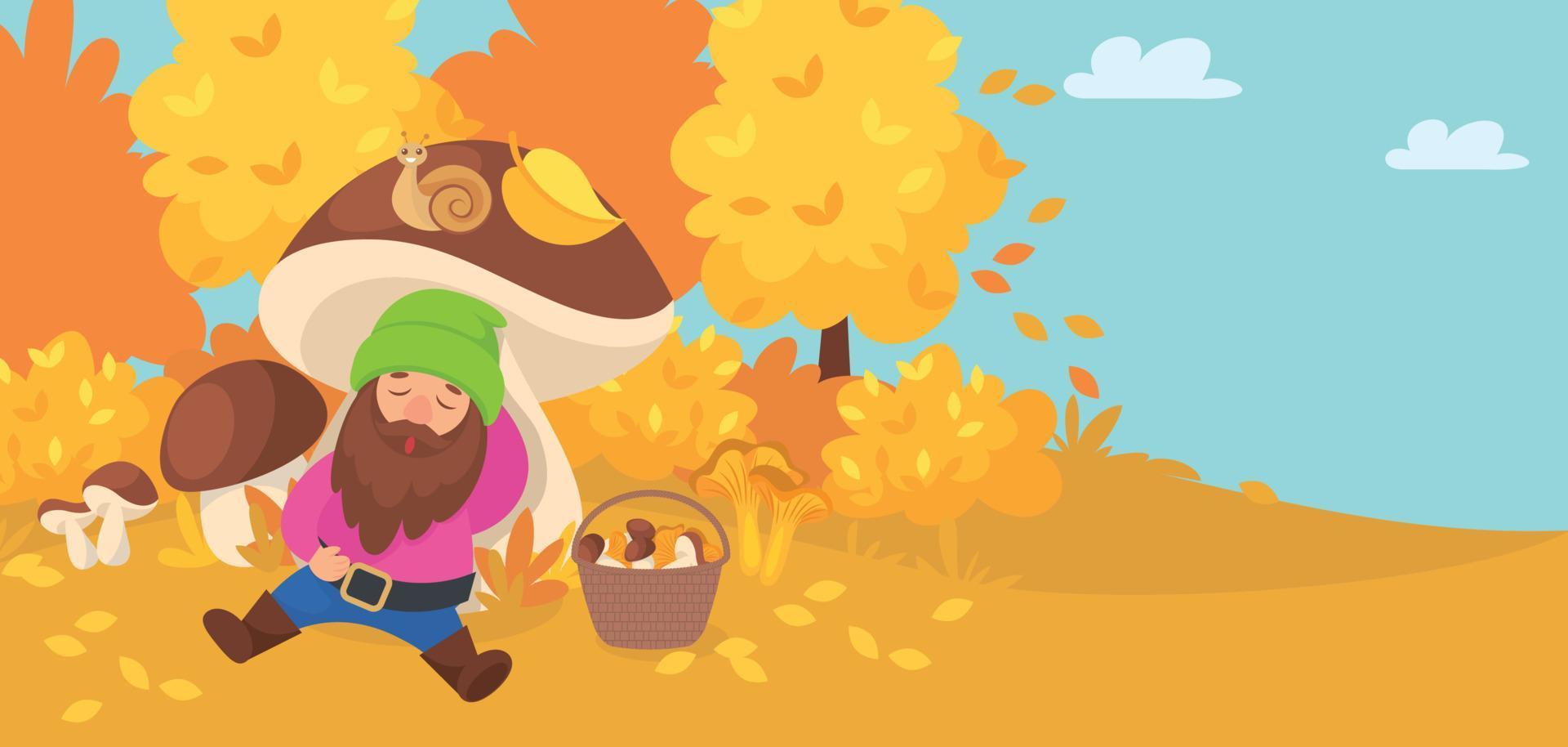 Autumn Mushroom Gnome Composition vector