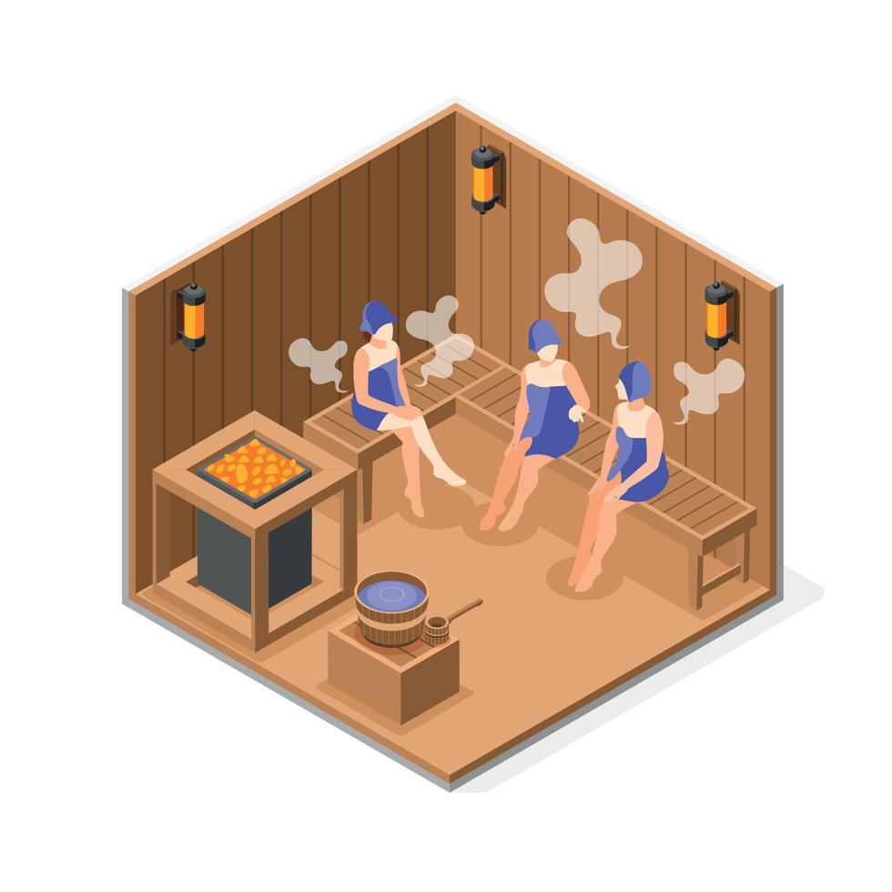 Steam Room In Bathhouse Isometric Background vector