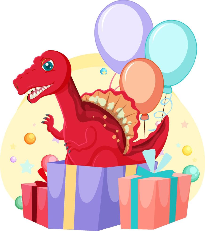 linda caricatura de fiesta temática de dinosaurio vector