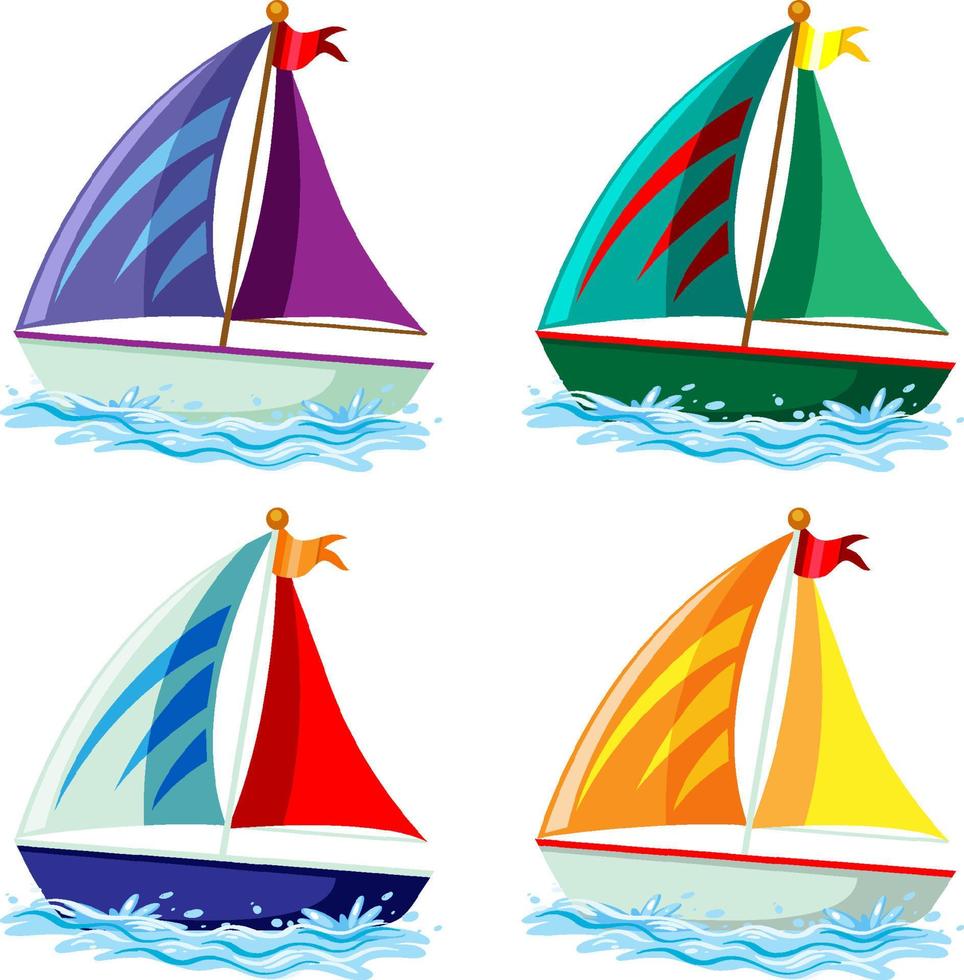 Set of sailboats in different colours vector