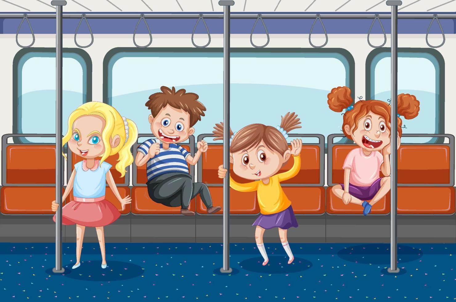 Inside bus with people cartoon vector