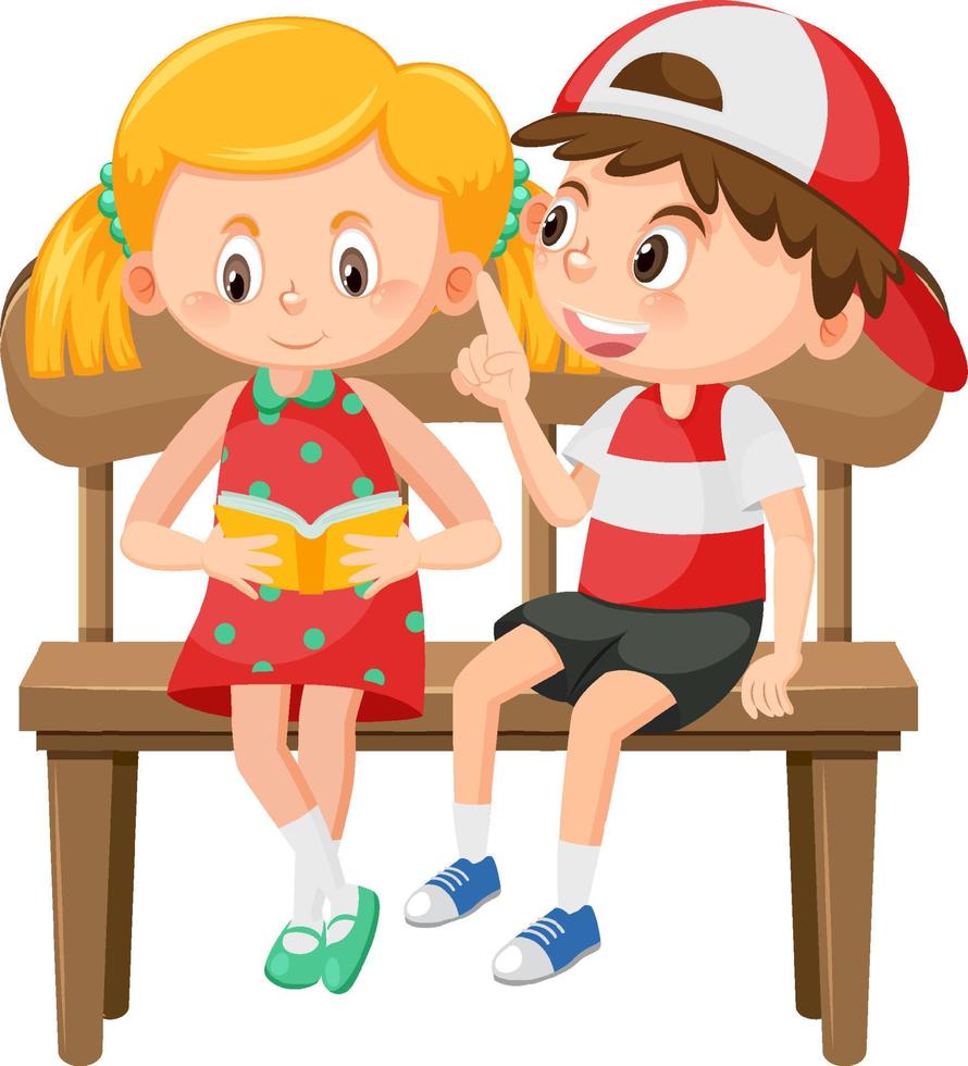 Two children sitting on bench vector