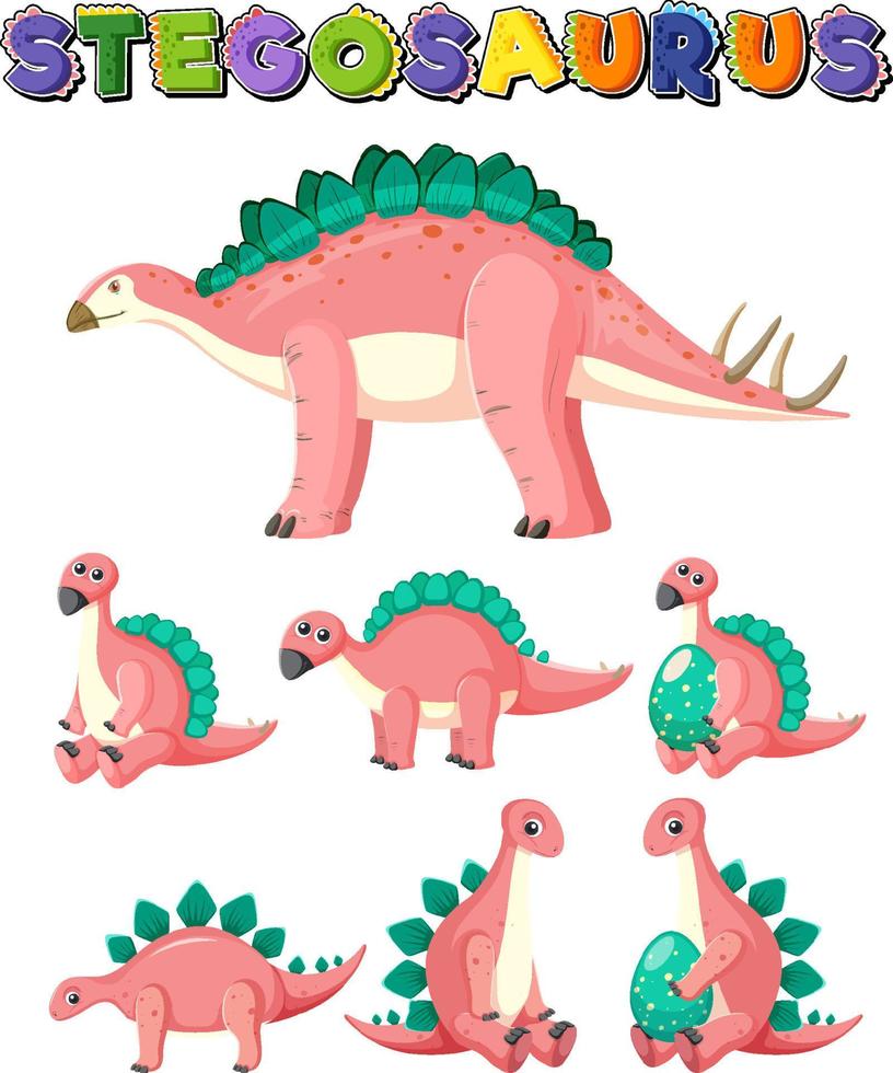 conjunto de lindos personajes de dibujos animados de dinosaurios estegosaurio vector