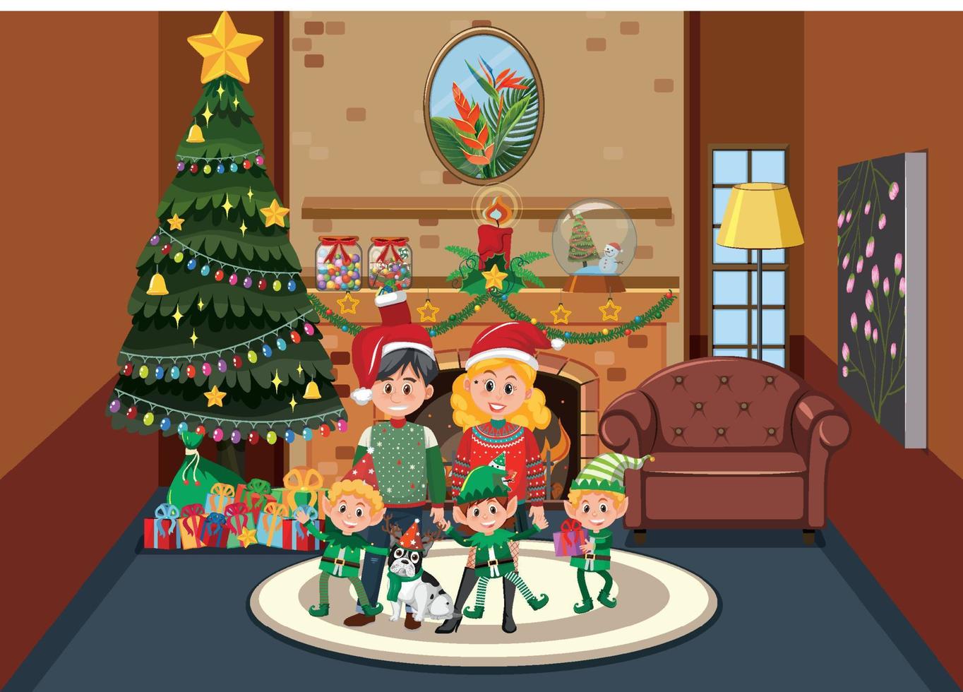 Family celebrating christmas at home vector