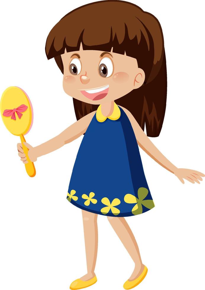 A girl holding hand mirror on white background vector