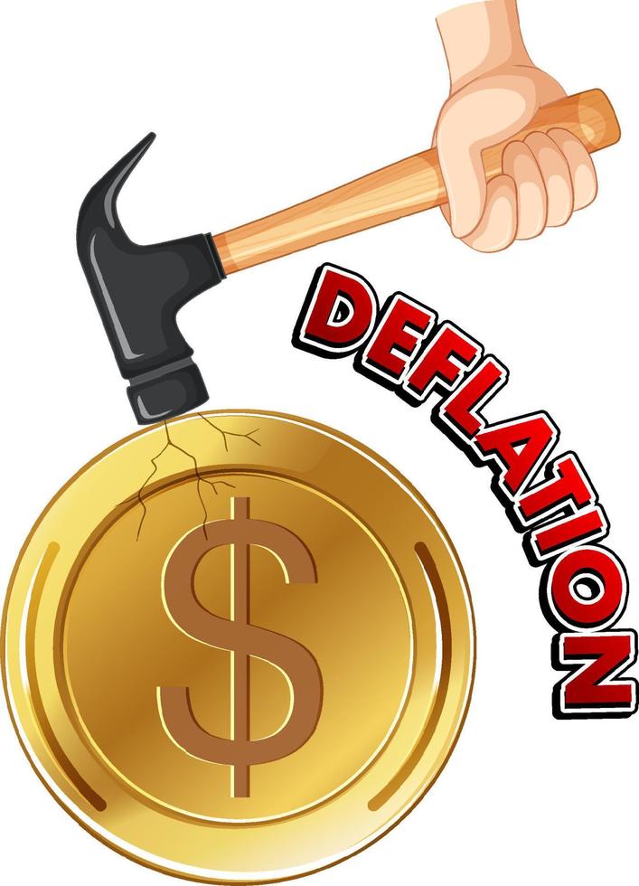 Deflation concept with hammer crack coin vector