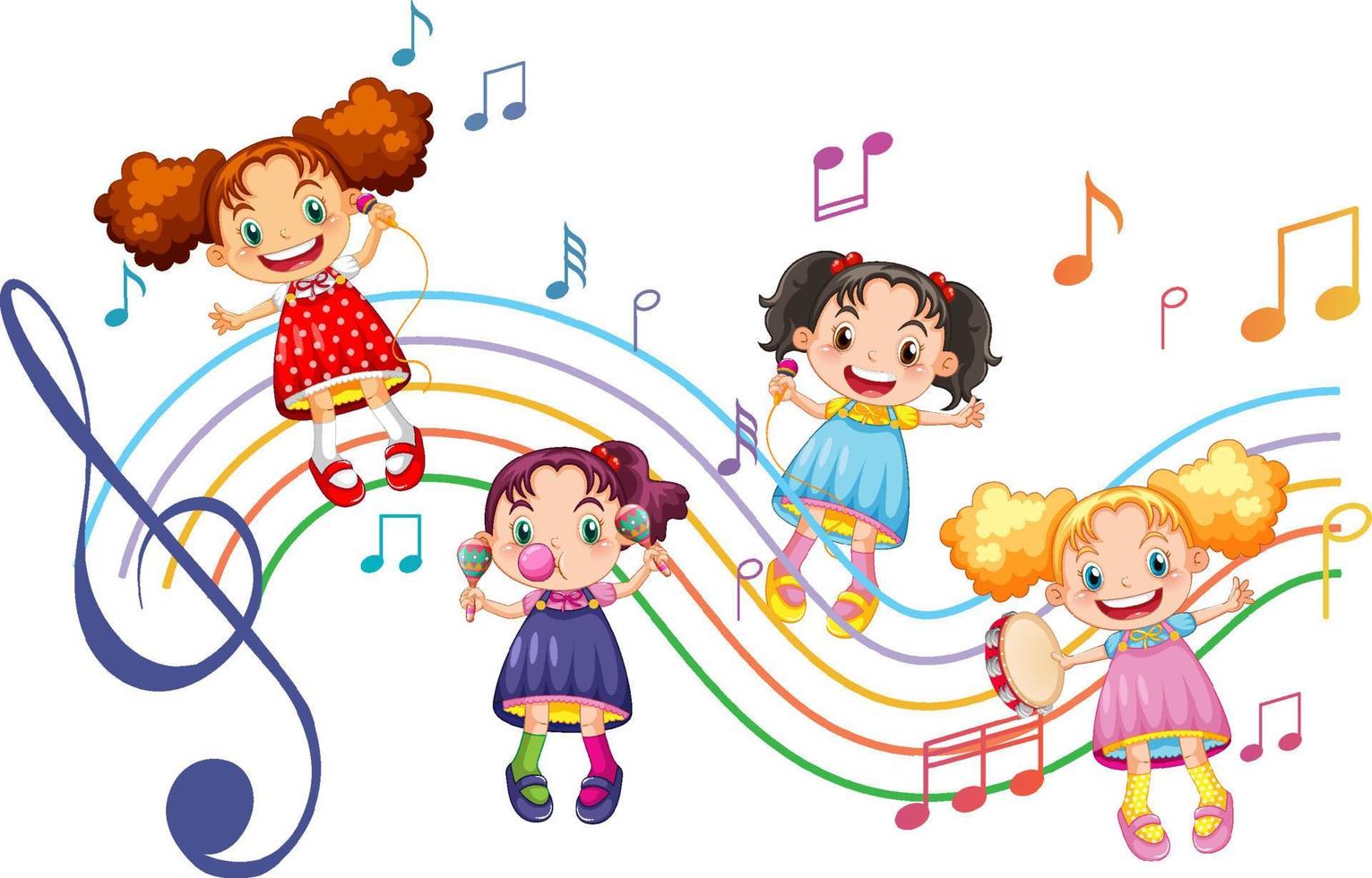 Girls with music instruments on white background vector