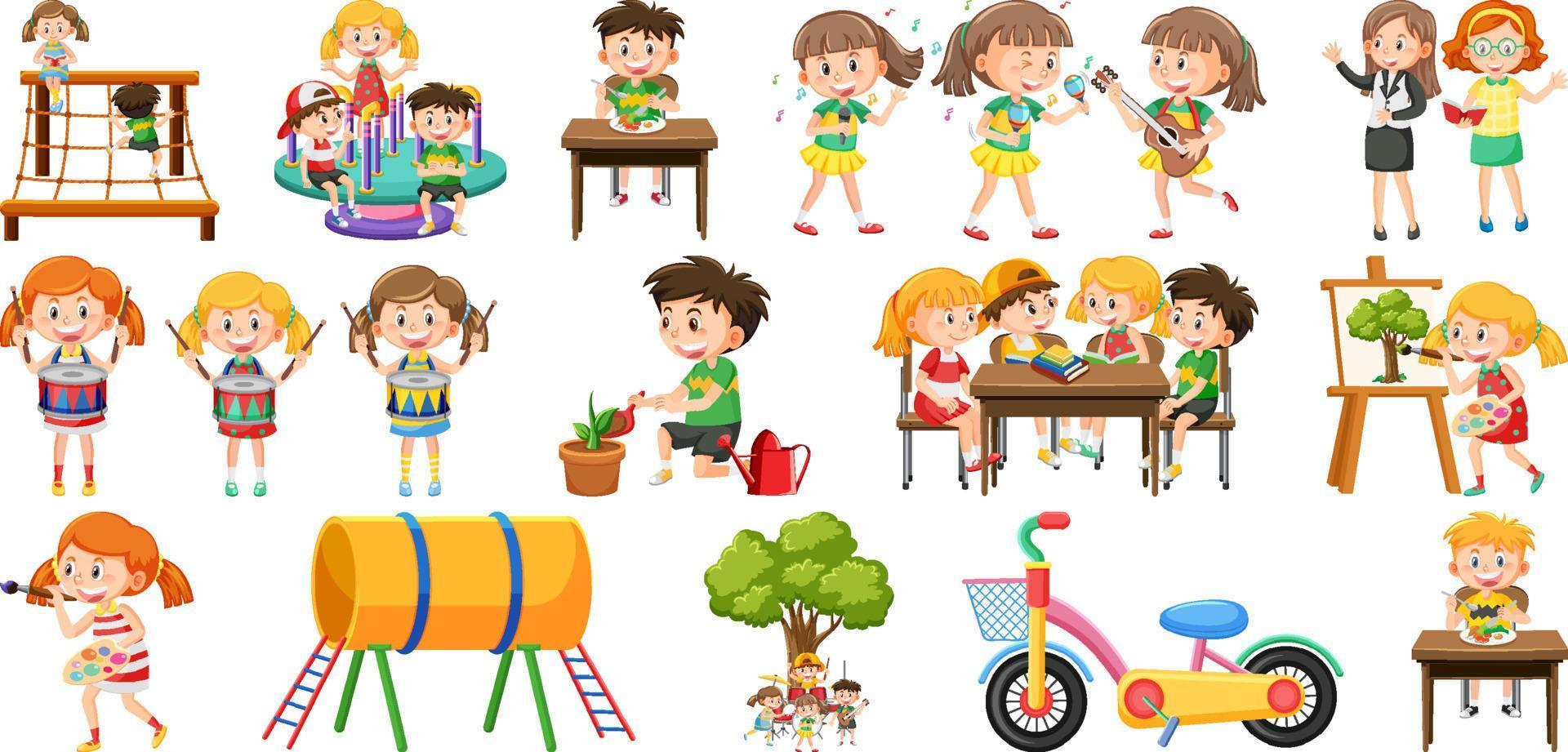 Set of cute kids and objects vector