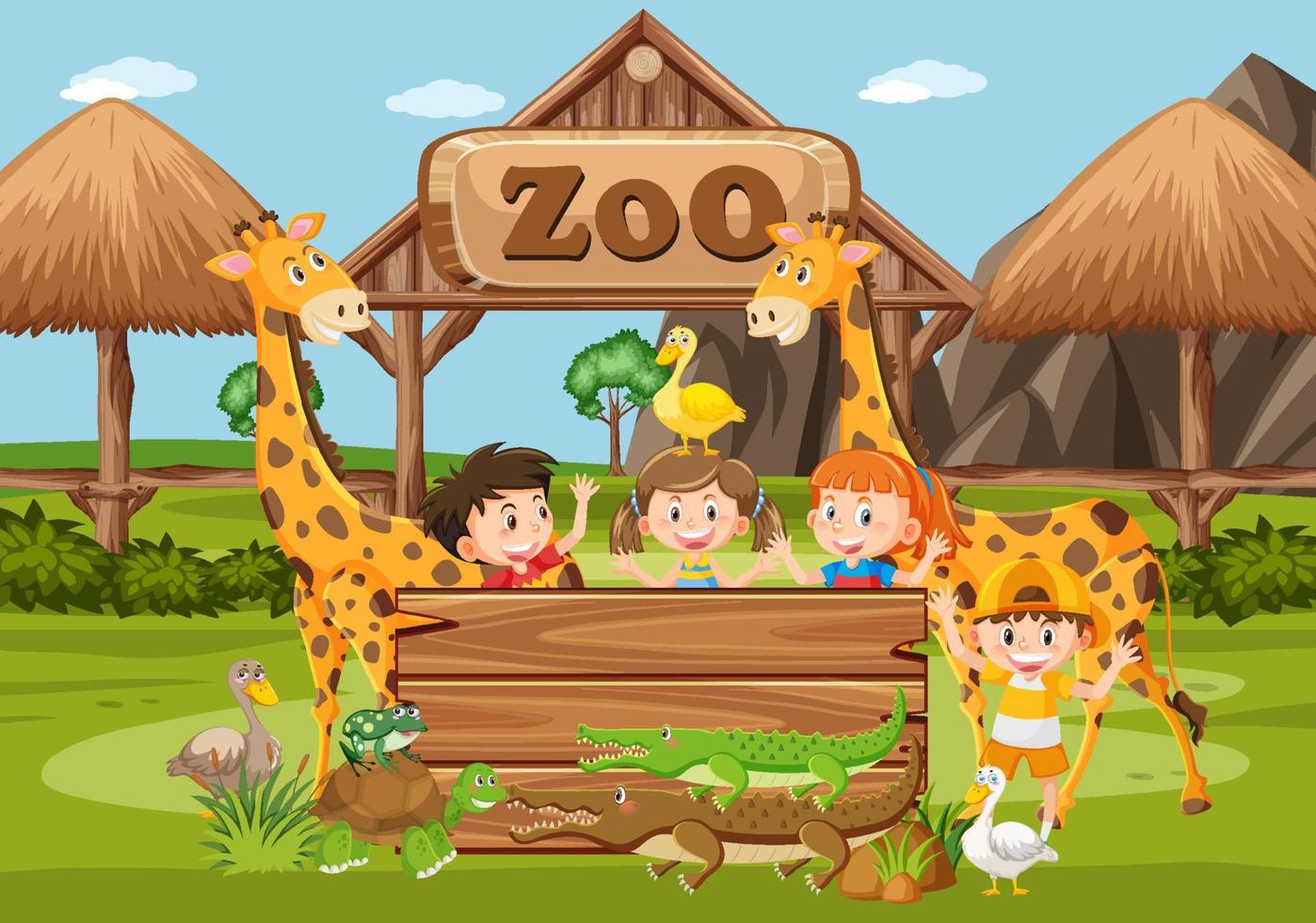 niños felices en el zoológico vector