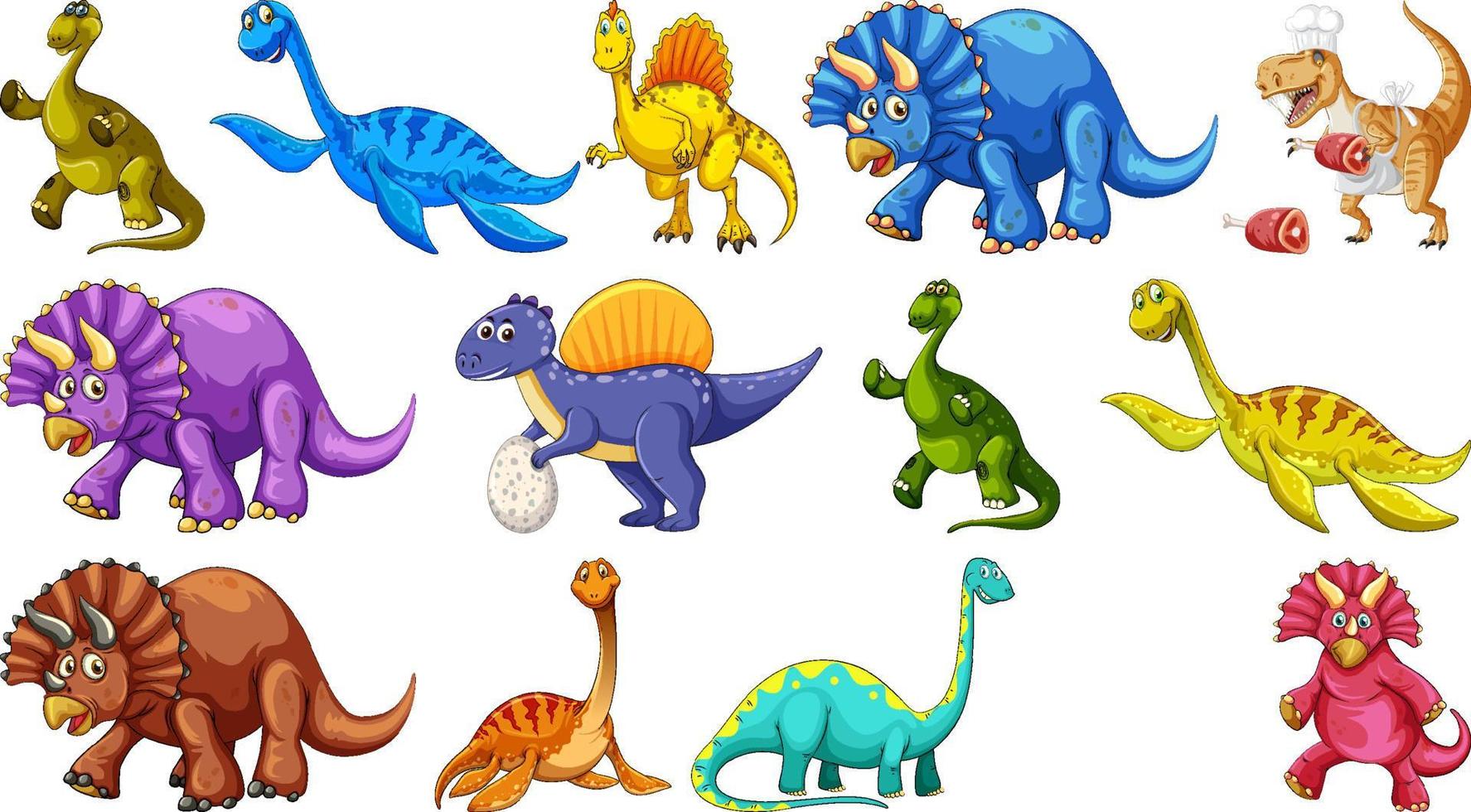 Many dinosaurs on white background vector