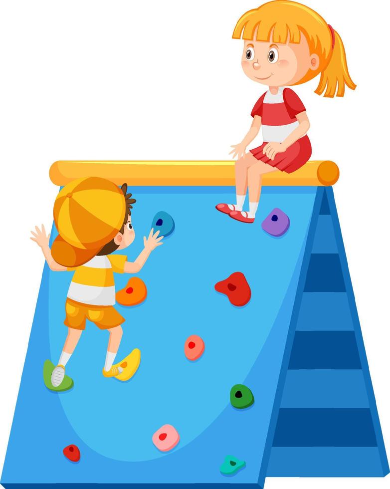 Children climbing wall on white background vector