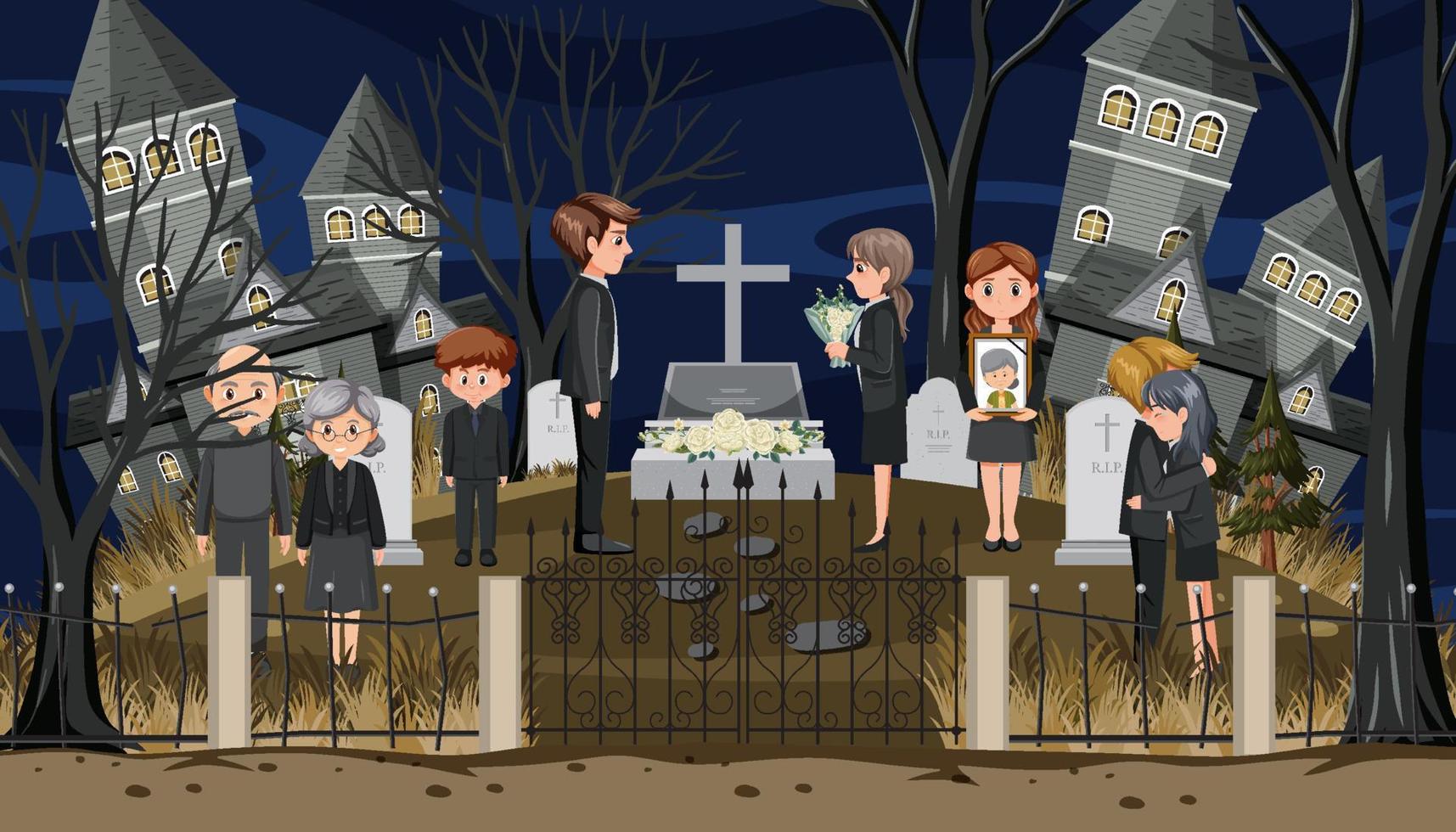 Cemetery graveyard at night scene vector