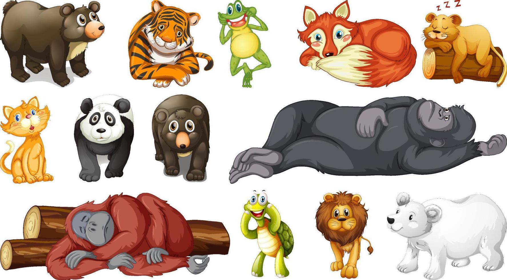 Wild animals set on white background vector