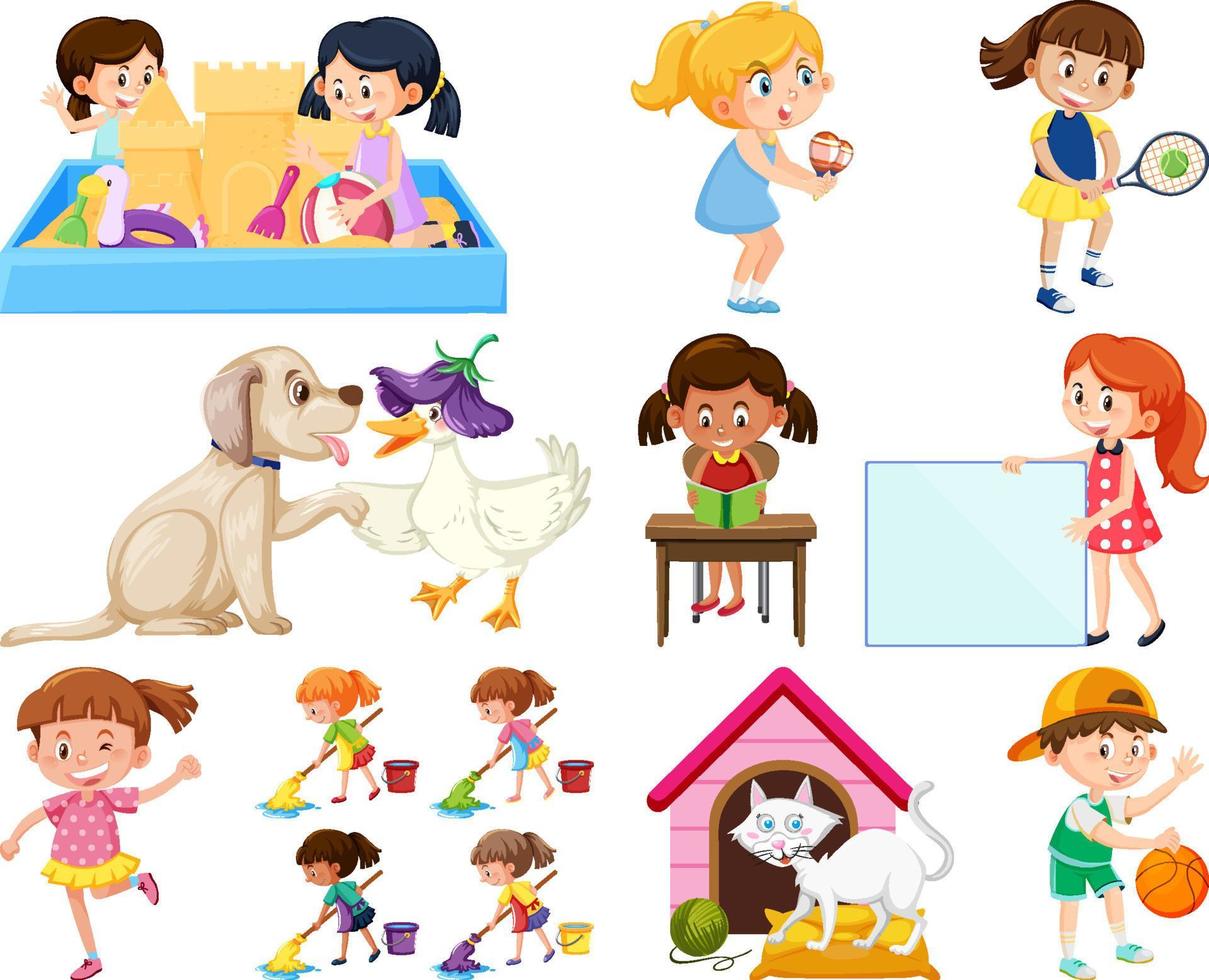 Set of different cute kids and objects vector