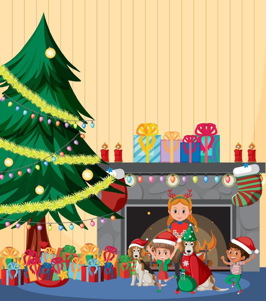 tema navideño con niños y regalos vector