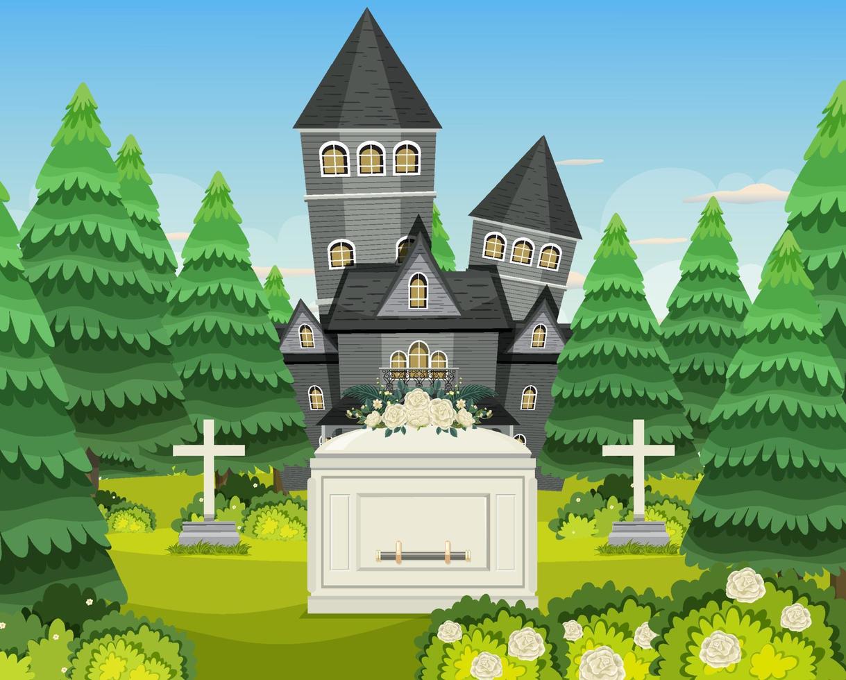 Coffin at funeral ceremony vector