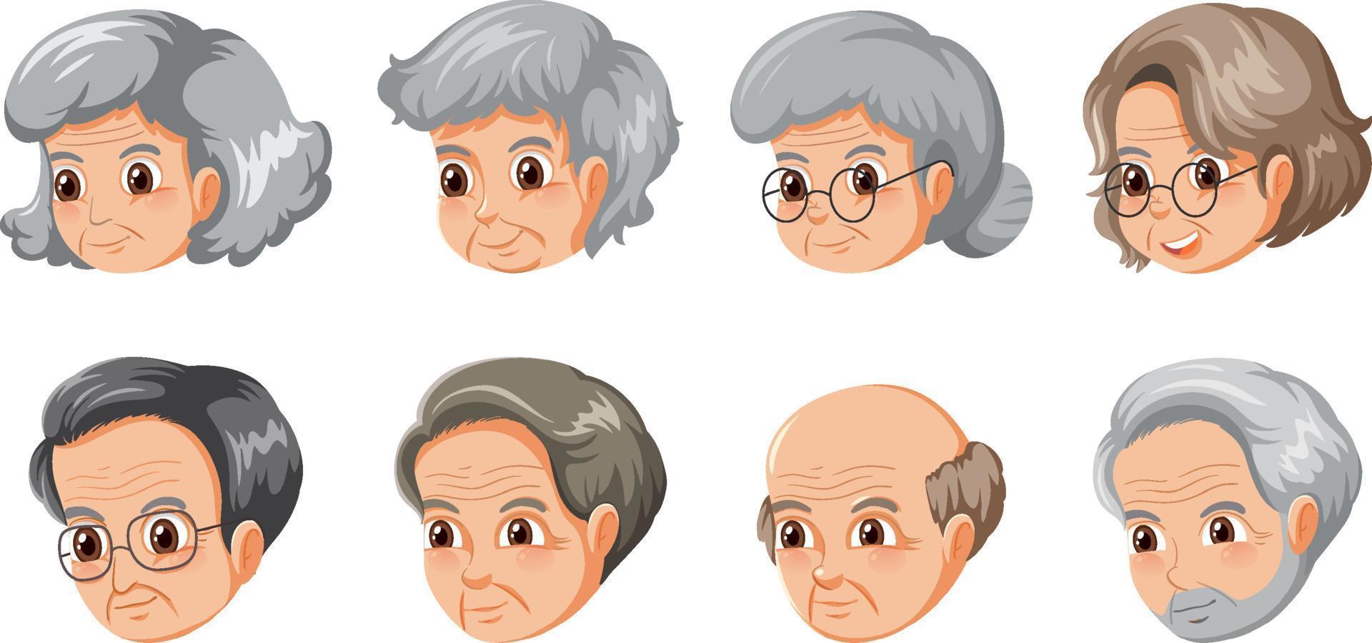 Set of many elderly faces vector