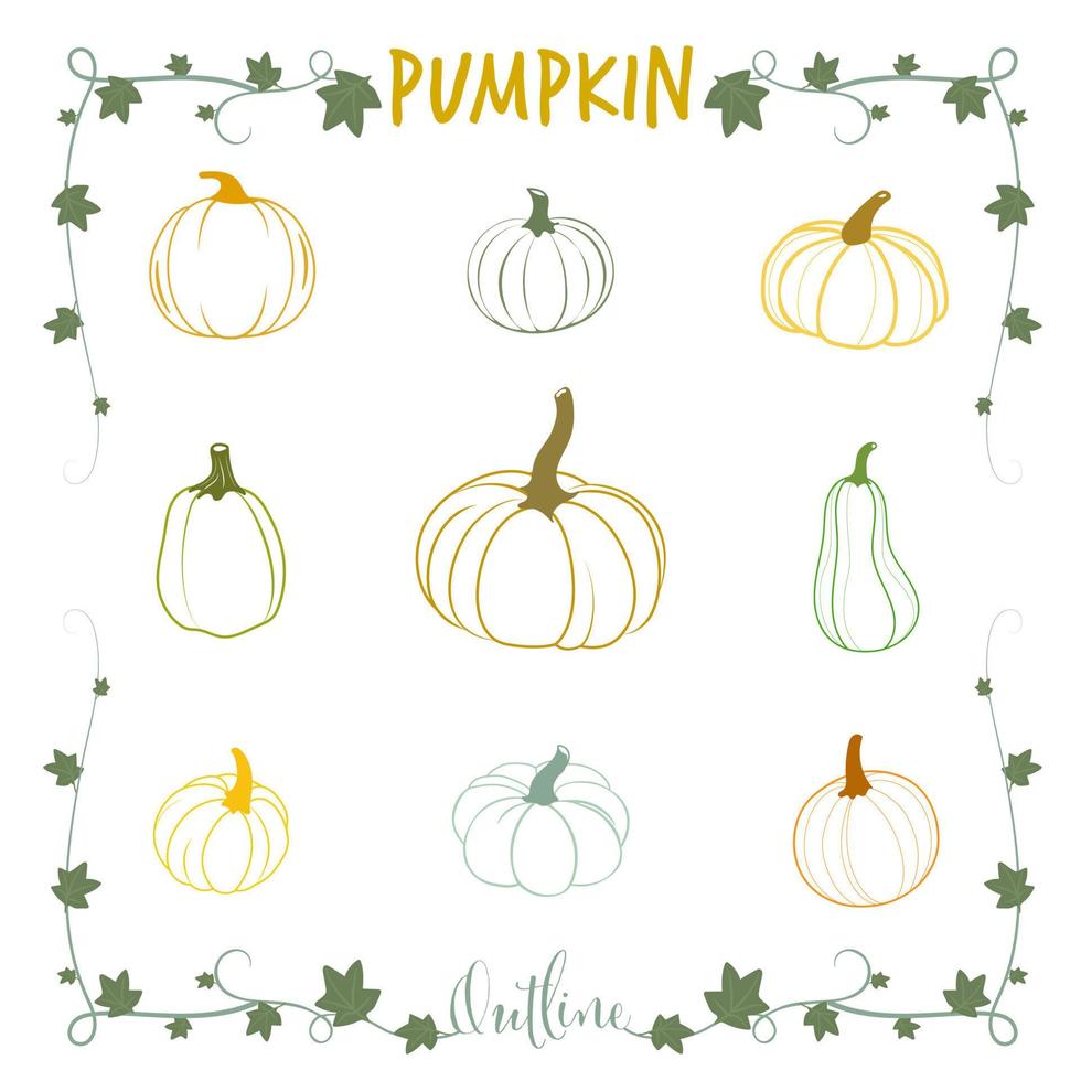 vector calabaza lineart conjunto de halloween