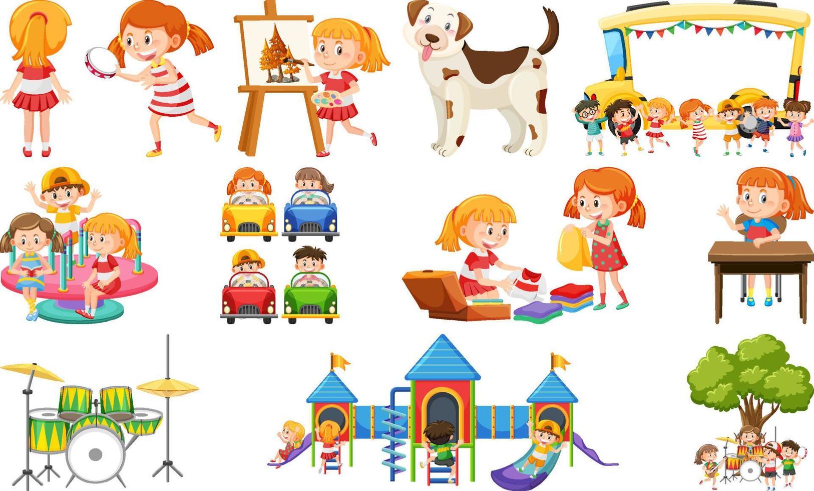 Set of cute kids and objects vector