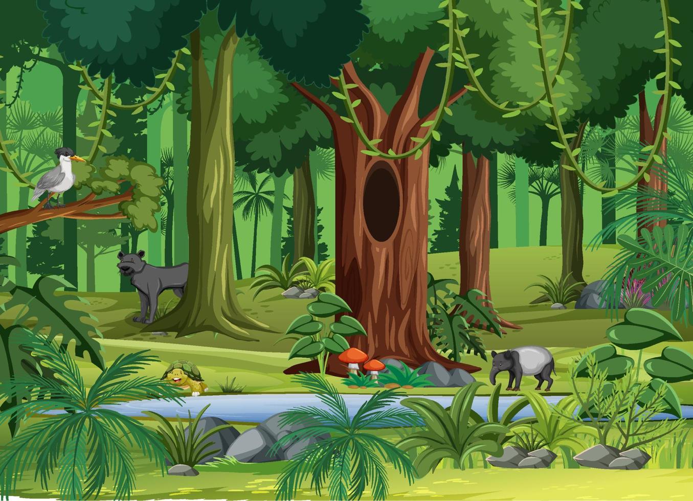 Wild animals in the forest scene vector