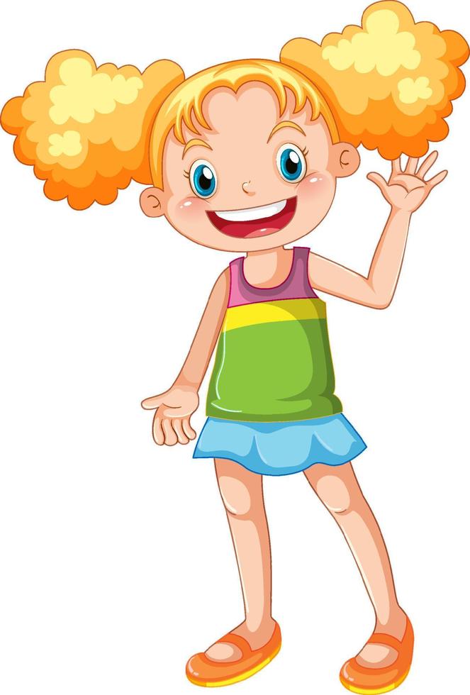 lindo personaje de dibujos animados de niña feliz agitando vector