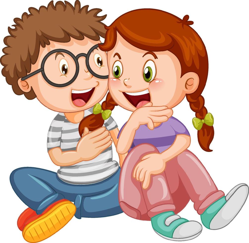 Happy young couple sitting on white background vector