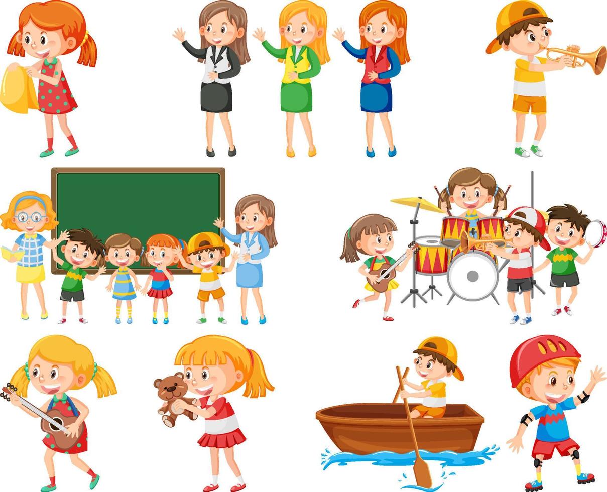 Set of different cute kids and objects vector