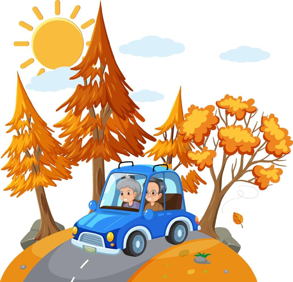 Senior couple on road trip cartoon vector