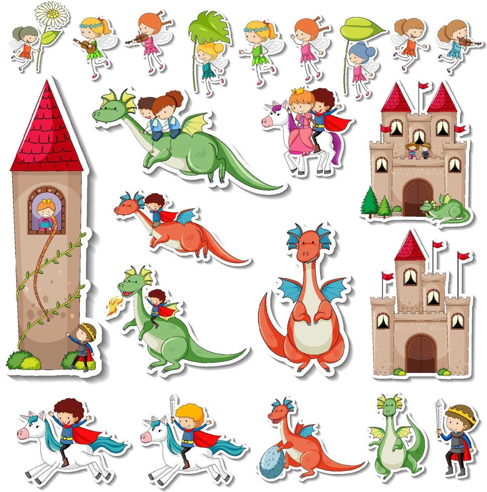 Sticker set of Fairy tale characters vector
