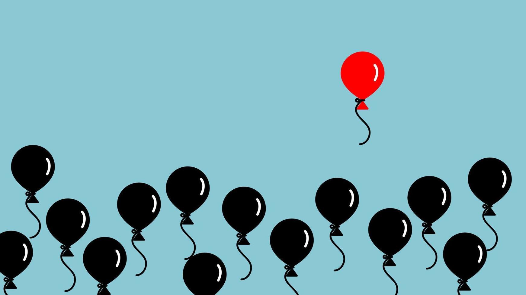 Red balloon and black balloon on blue background vector. Stand out concept. vector