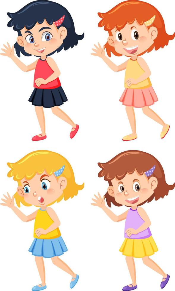 Set of different cute girls cartoon characters vector