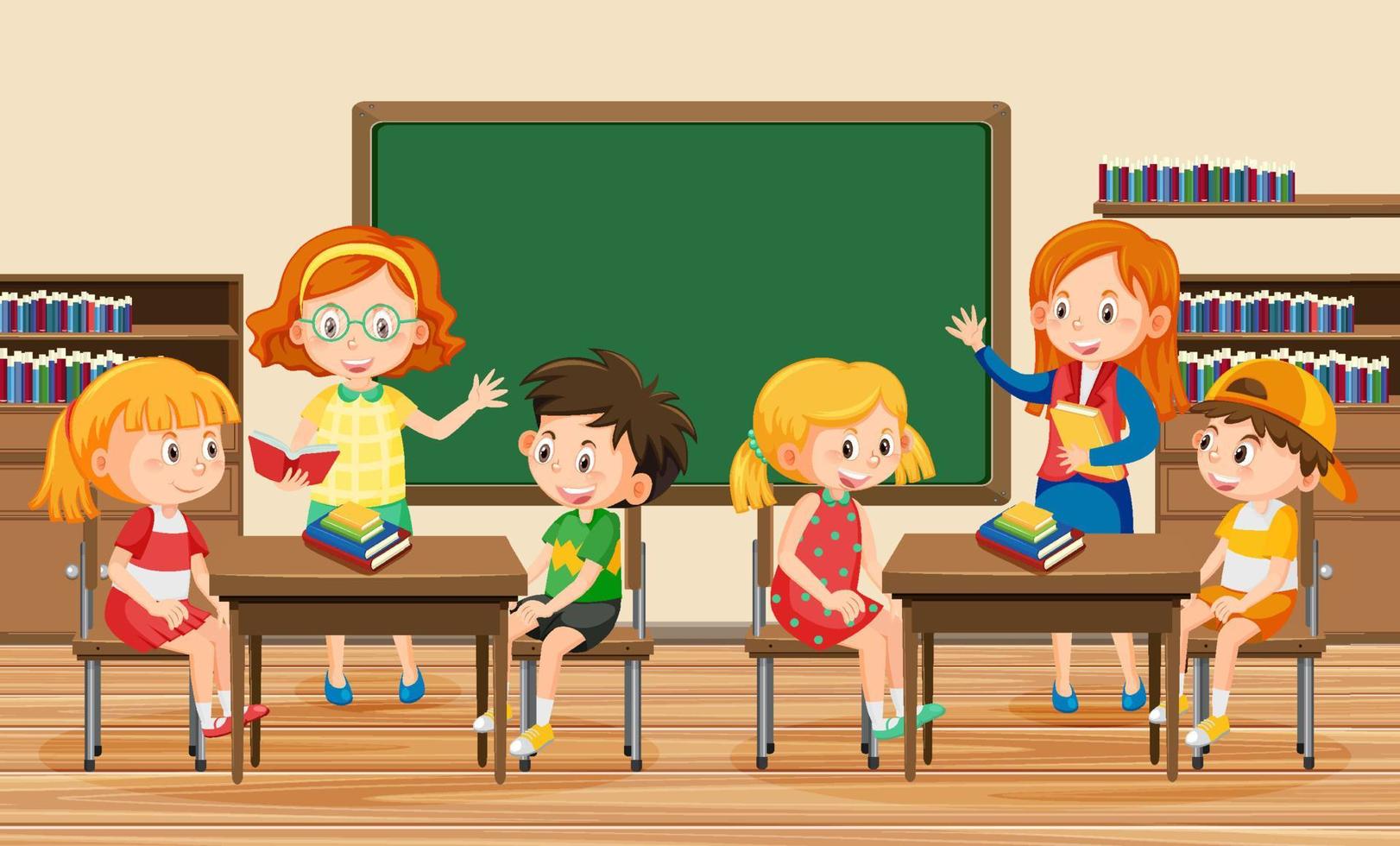 Teacher and students in the classroom vector