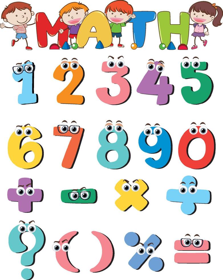 Counting number 0 to 9 and math symbols for kids vector