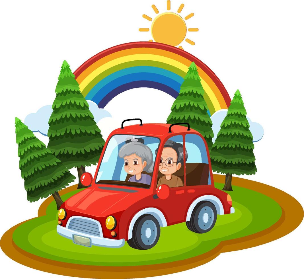 Senior couple on road trip cartoon vector