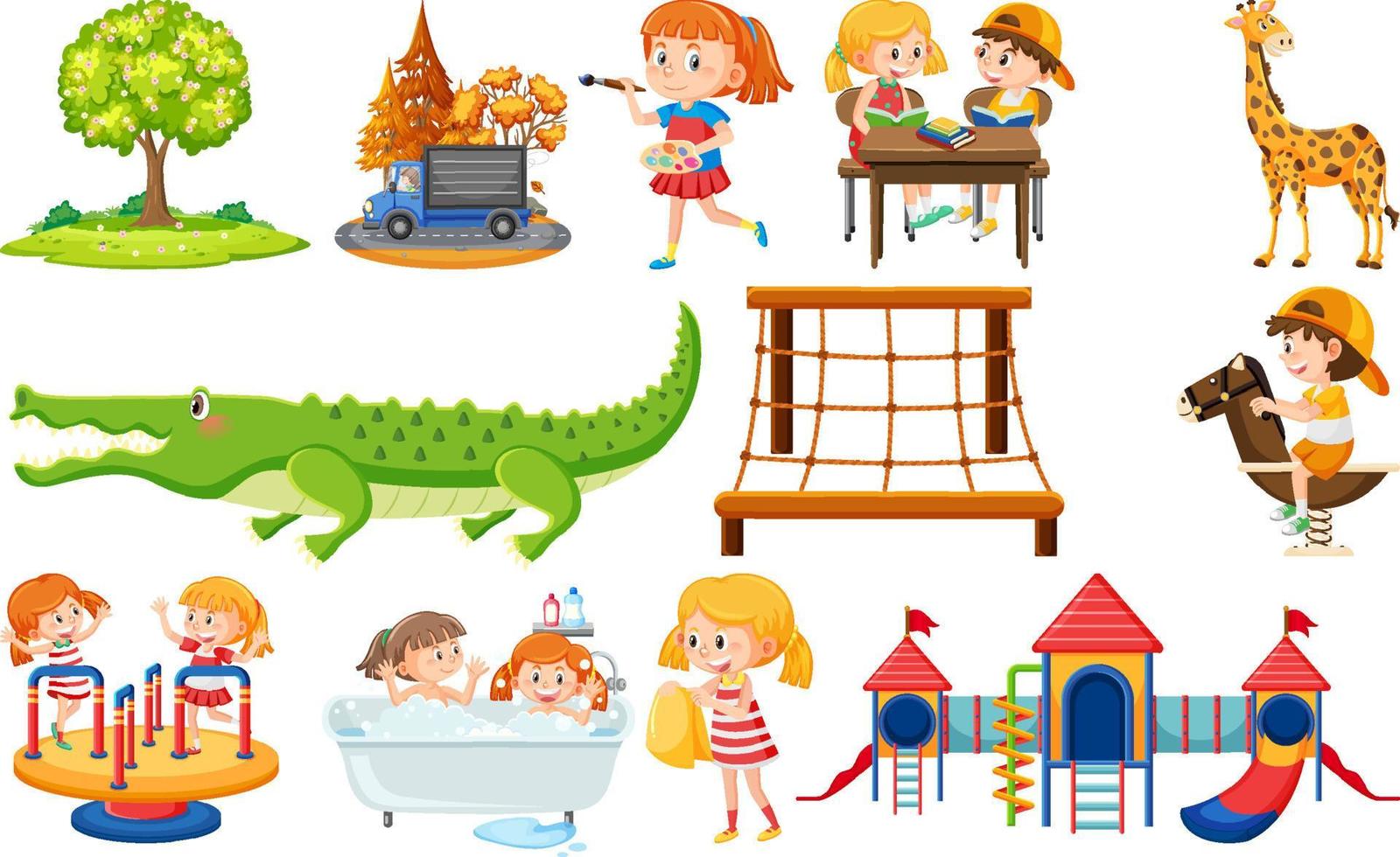 Set of cute kids and objects vector