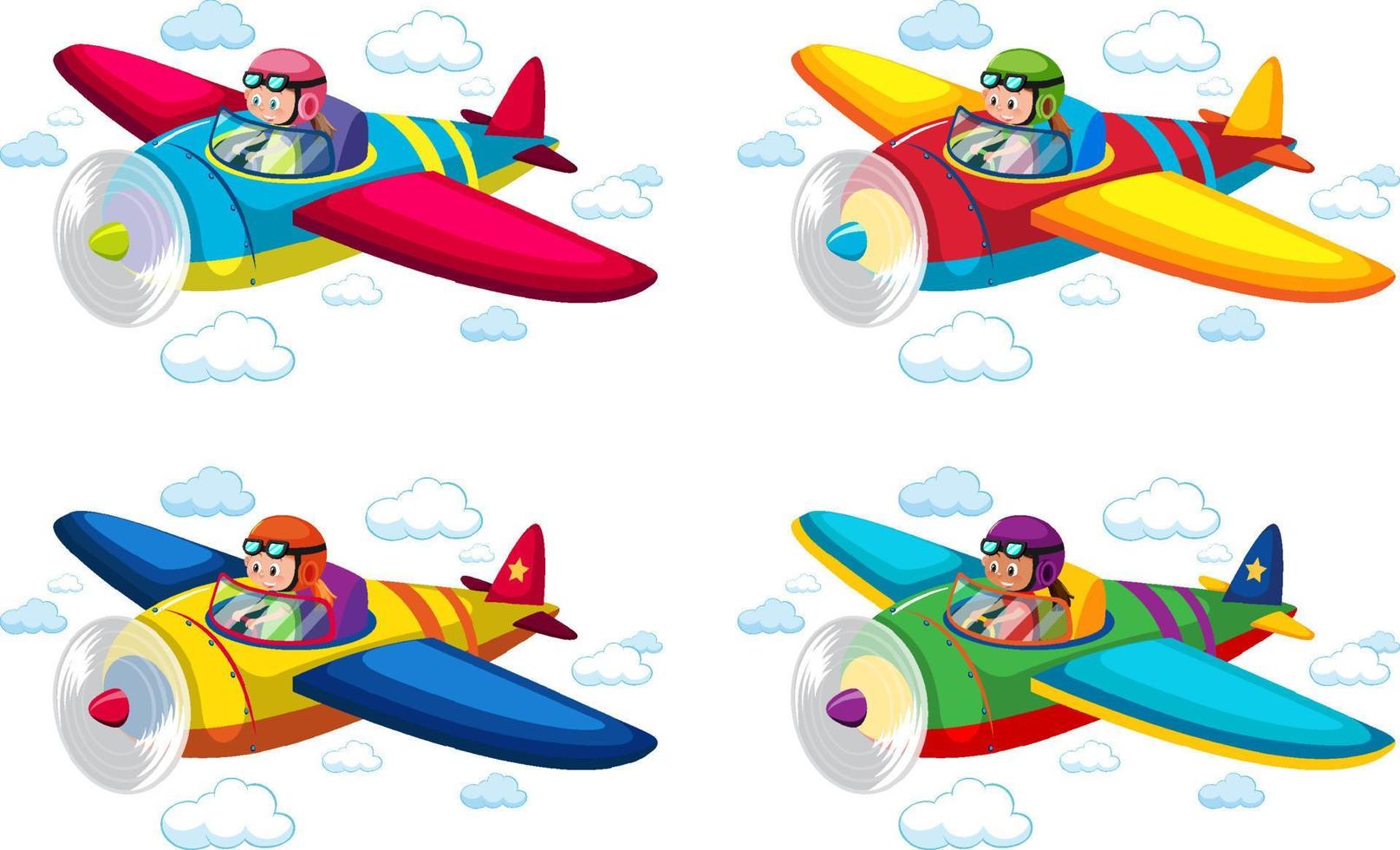 conjunto de niños volando avión vector