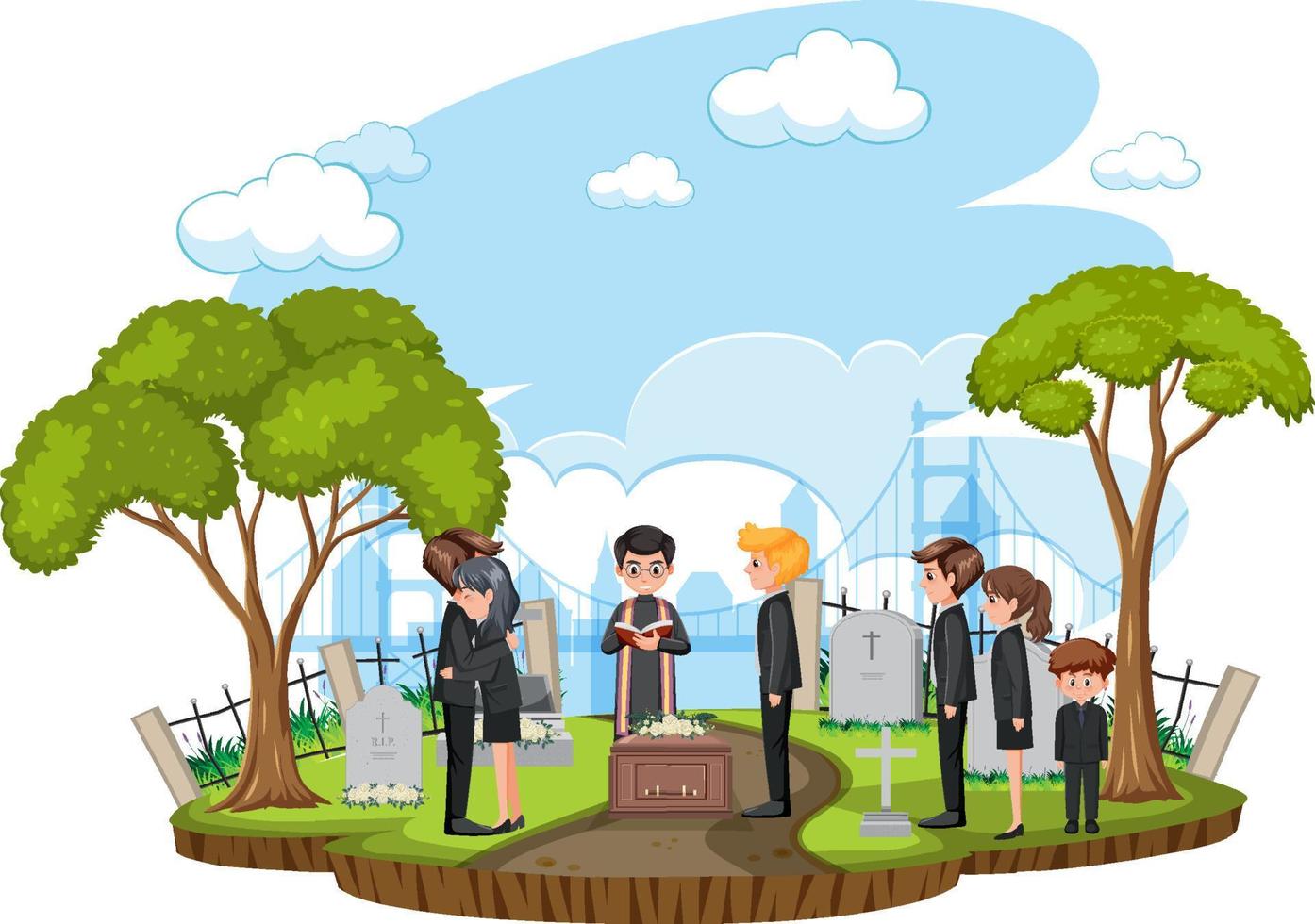 People at funeral ceremony vector