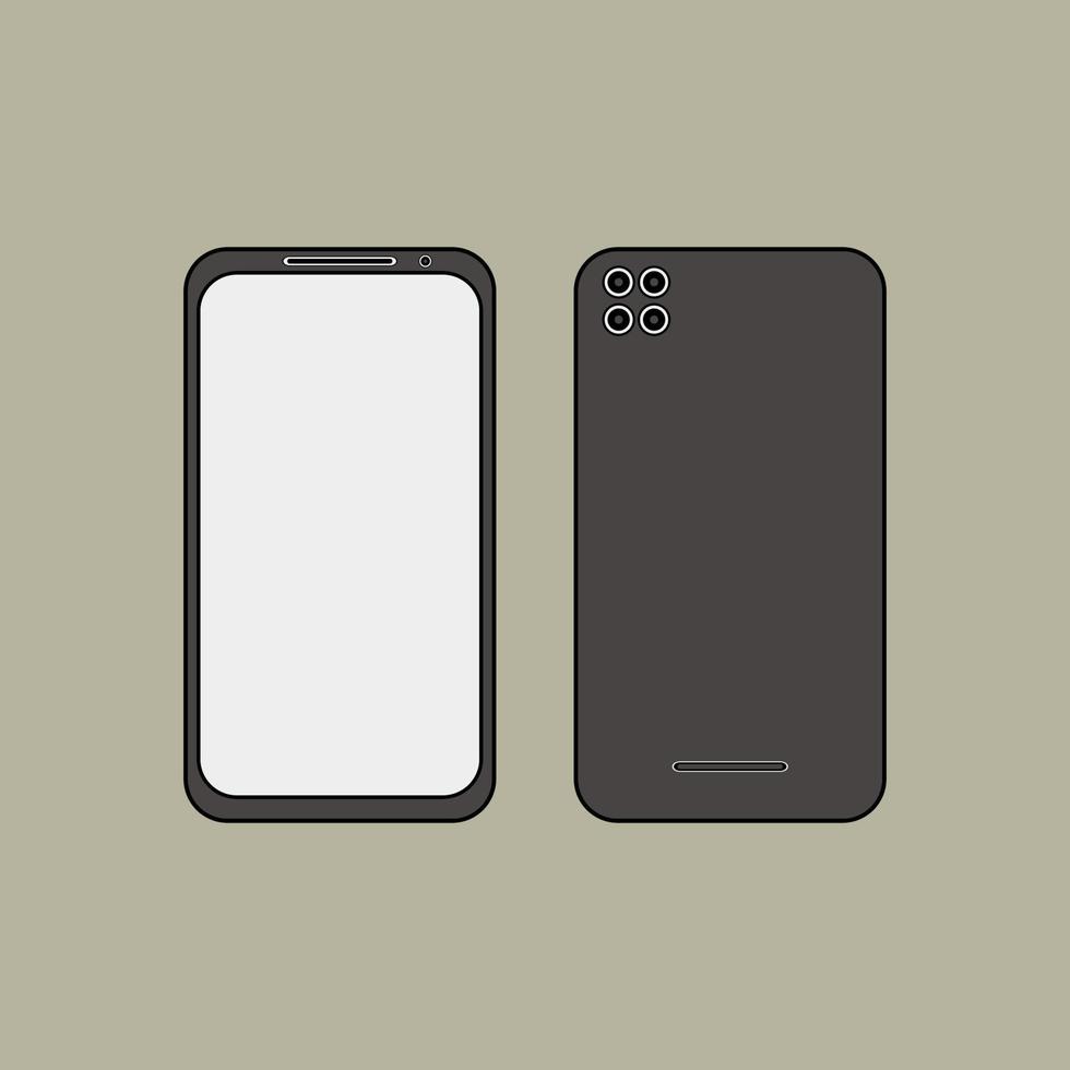 Vector illustration of smartphone icon front and back view. Suitable for digital and printing purposes.