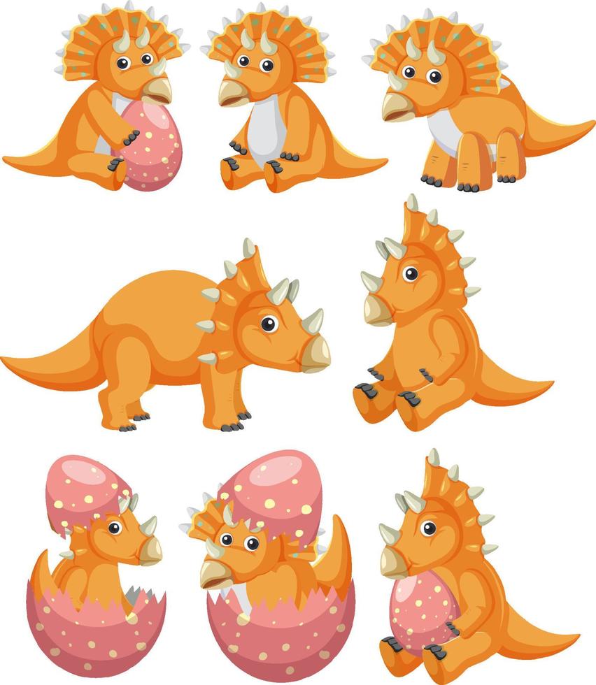 Different orange triceratops dinosaur collection vector