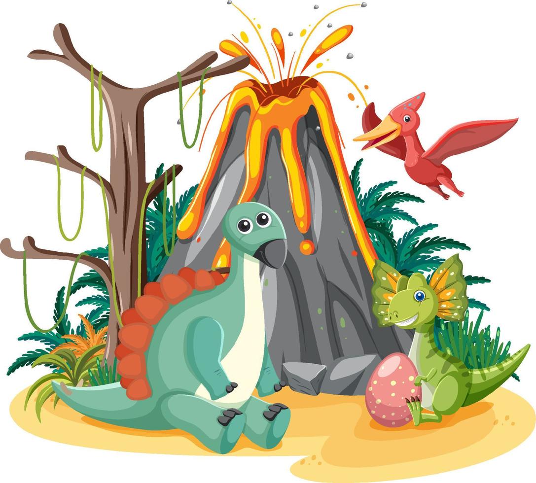 Isolated prehistoric forest with dinosaur vector